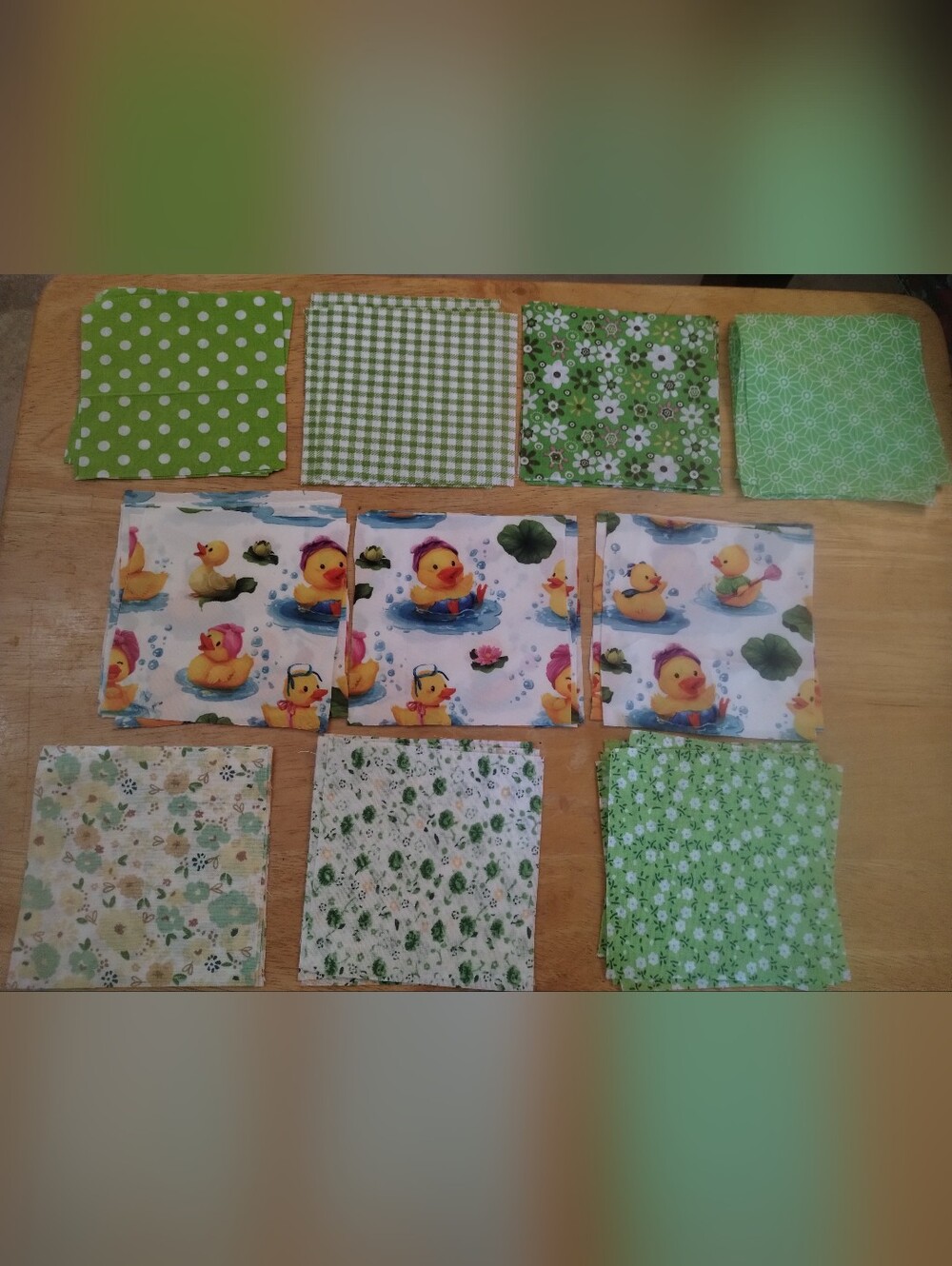 50 Piece Green Floral & Duck Fabric Squares Bundle 4x4 Quilt Sewing Craft Scrap